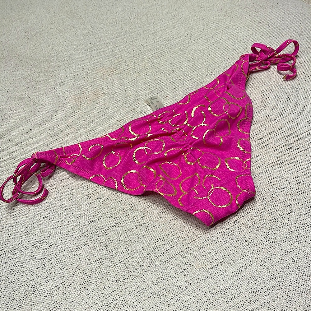 Victoria’s Secret Scrunch Bikini Bottom Adjustable Tie Sides Pink and Gold Small